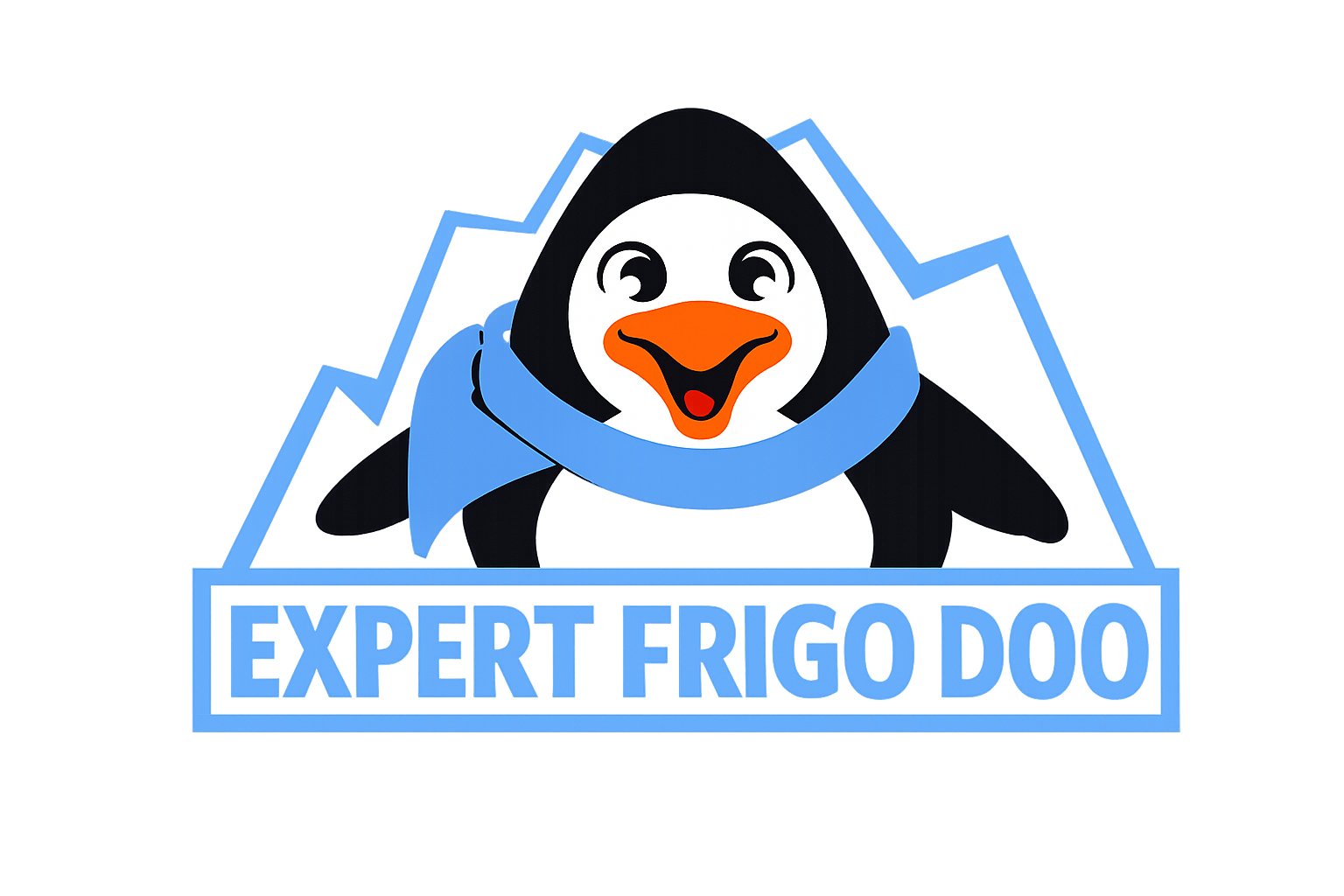 Expert Frigo Doo logo featuring a penguin and an ice mountain.